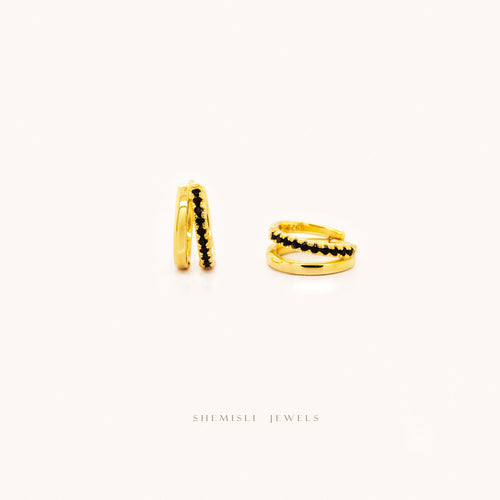 Double lined Black CZ Hoops, Gold, Silver SHEMISLI SH622
