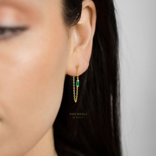 Dainty Baguette Chain Studs, White Stone, Emerald, Turquoise, Sapphire, Black Stone, Gold Silver SHEMISLI SS332, SS302, SS303, SS304, SS305
