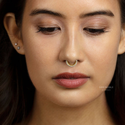 CZ Septum Ring, Hinged Clicker Hoop, Nose Ring, Daith Ring, 16ga 8mm or 10mm, Surgical Steel, SHEMISLI SH243, SH244