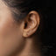 a close up of a person's ear with a gold earring