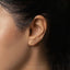 a close up of a person's ear wearing a gold earring