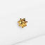 a pair of gold earrings sitting on top of a white surface