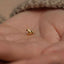 a tiny gold horse ring sitting on someone's hand