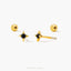 Tiny 4 Pointed Star With Black Gem Stud Earring With Screw Ball End, Unisex, Gold, Silver SHEMISLI SS954