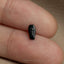 a small black object sitting on top of a person's finger