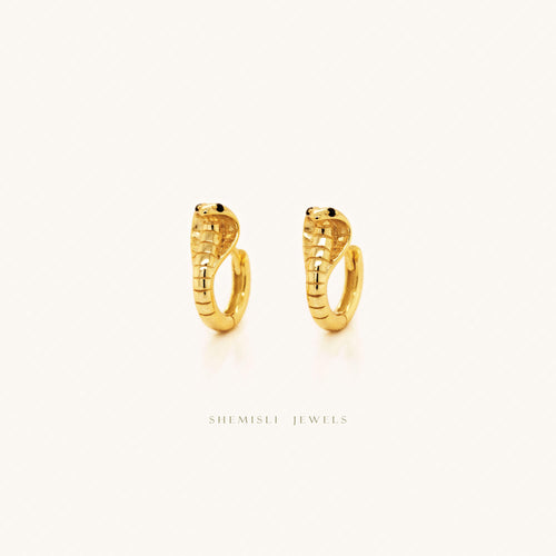 Serpent Hoop Earrings, Snake Huggies, King Cobra Jewelry, Gold, Silver SHEMISLI - SH293