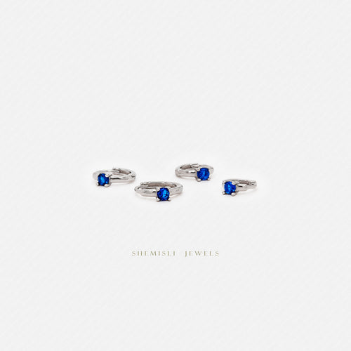 Tiny Sapphire CZ Stone Helix Hoop Earrings, Gold, Silver SHEMISLI SH646, SH647, SH648, SH649