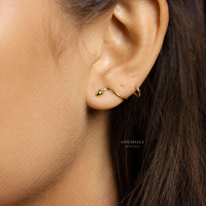 Stud Serpent Climber, Snake Earrings, Gold, Silver SS045 LR