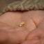 a person&#39;s hand holding a tiny gold ring