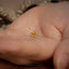 a person holding a tiny gold ring in their hand