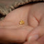 a person holding a tiny gold ring in their hand