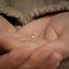a person holding a tiny gold object in their hands