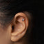 a close up of a person's ear with a diamond in it