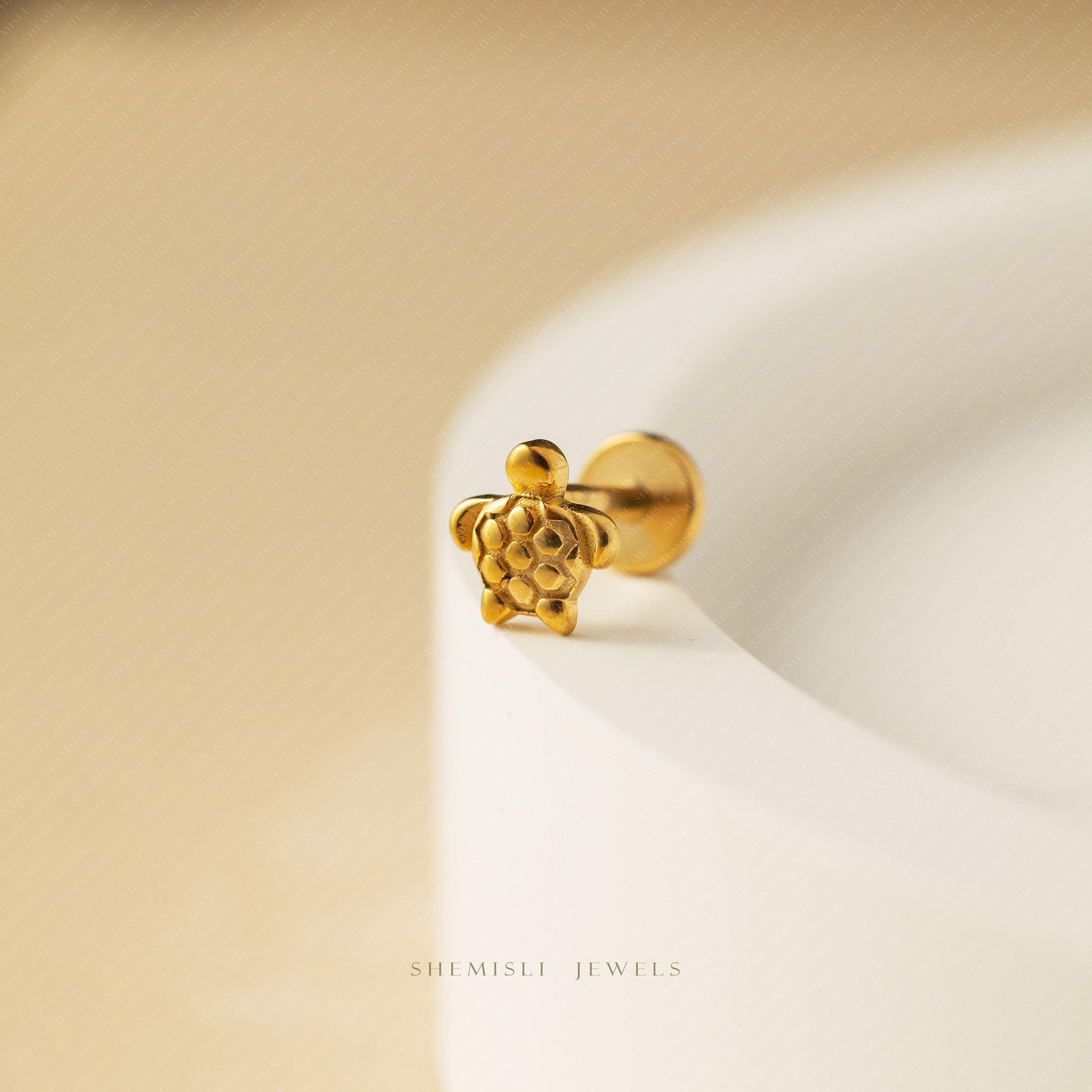 Sea Turtle Tragus Stud, Threadless Flat Back Earring, Minimalist Style ...