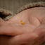 a small yellow bird sitting on top of a persons hand