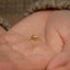 a person holding a tiny gold bird on their palm