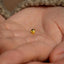 a person holding a tiny gold object in their hand
