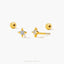Tiny 4 Pointed Star With White Gem Stud Earring With Screw Ball End, Unisex, Gold, Silver SHEMISLI SS955