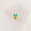 Tiny 2 Leaf Emerald Stone Threadless Flat Back Lip Labret Stud, 18,16ga, 6-10mm, Unisex, Surgical Steel, SHEMISLI SS548