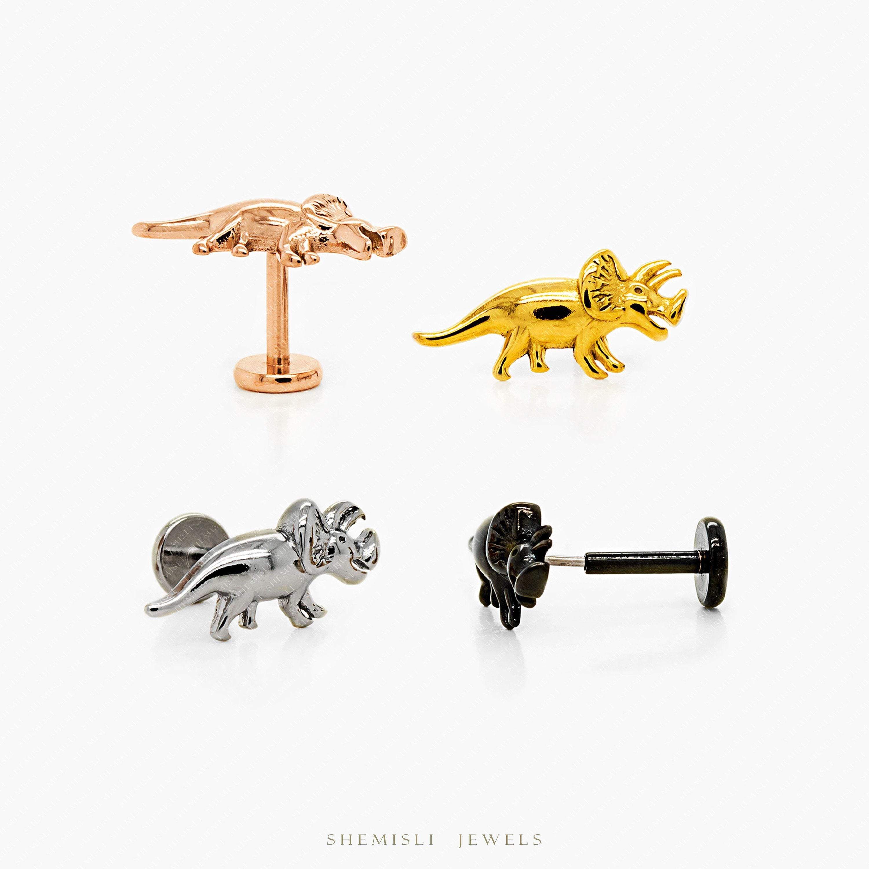ピアス dino13 Triceratops Dinosaur Stud, Threadless Flat Back Earring
