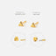 various gold earring designs, including standard and threaded posts, as well as ball ends.
