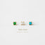 Three 3mm stone earrings with different colored gemstones are displayed against a white background.