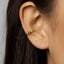 A close-up view of a person's ear with a gold-colored earring or ear cuff.