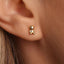 A small gold-colored earring with a bear-shaped design is visible in the image.