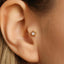 A close-up of a person's ear with a small gold star-shaped earring in the earlobe.