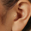 A close-up view of a person's ear, showing a small gold-colored earring or stud inserted into the earlobe.