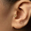 A gold-colored earring with a star-shaped design is visible in the person's ear.