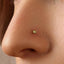 A close-up of a person's nose with a small, yellow gemstone or piercing in it.