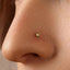A close-up of a person's nose with a small, yellow gemstone or piercing in it.