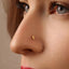 A close-up of a person's face, focusing on their nose and the gold nose ring.