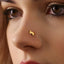 A close-up of a person's face, focusing on their nose and the gold-colored nose ring.