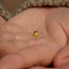 a person holding a tiny gold object in their hand