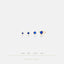 a collection of earrings with blue gemstones, each varying in size from 1.5mm to 3mm.