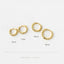four gold earrings with different sizes, ranging from 6mm to 9mm, arranged on a white background.