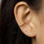 A close-up view of a person's ear with a gold-colored earring or ear cuff.