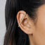 A close-up view of a person's ear with a diamond-encrusted earring attached to the side of the ear.