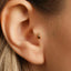 A close-up of a person's ear with a small gold earring protruding from the side of the ear.