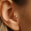 A close-up view of a person's ear, showing a small gold-colored earring or stud inserted into the earlobe.