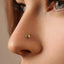 A close-up of a woman's face, focusing on her nose and lips. She has a small gold-colored nose ring or stud in her nose.