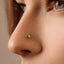 A close-up of a woman's face, focusing on her nose and lips. She has a small gold-colored nose ring or stud in her nose.