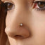 A close-up of a person's nose with a small gold-colored nose stud or stud nose ring.