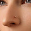 A close-up of a person's nose with a small gold-colored stud or piercing in it.