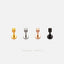 4 small square earrings in different colors - gold, silver, copper, and black - arranged in a row against a white background.