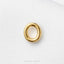A single, shiny gold ring is centered against a white background.
