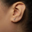 A close-up of a person's ear with a small silver earring featuring a Taurus symbol.