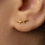 A close-up of a person's ear with a small gold earring featuring a crocodile design.